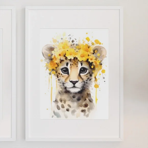 Watercolor Baby Leopard Portrait Wall Art Illustration Print Poster Unframed - Picture 3 of 6